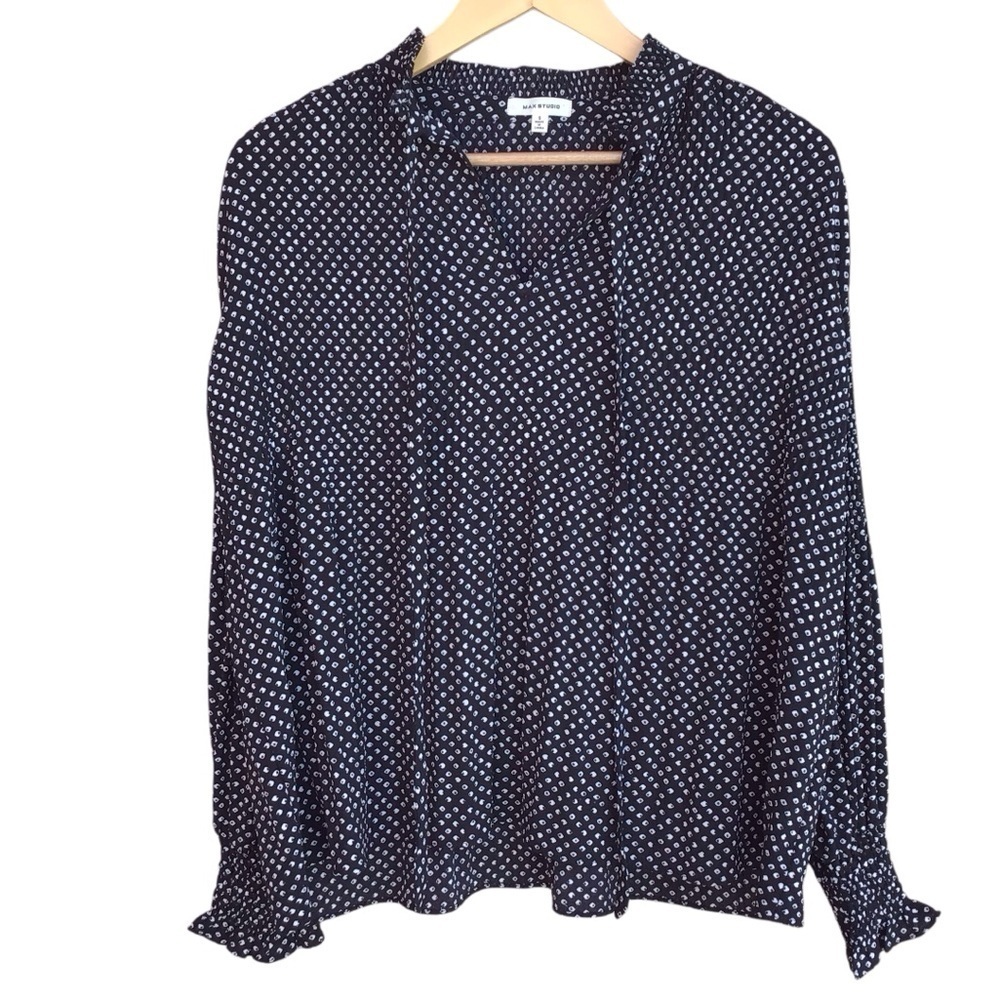 Max Studio Boho Tie Neck Long Sleeve Peasant Blouse Size Small NEW